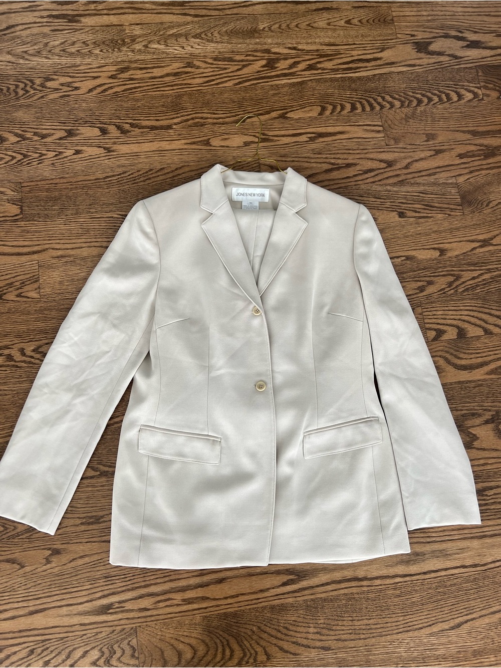 Jones New York Light Cream Two-Button Women's Blazer with matching slacks.